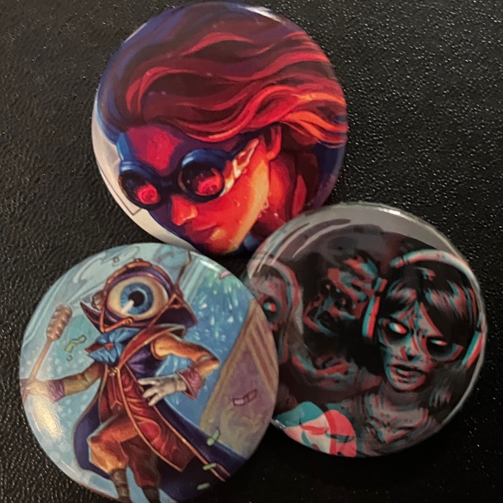 Vibrant Character Button Pin Trio